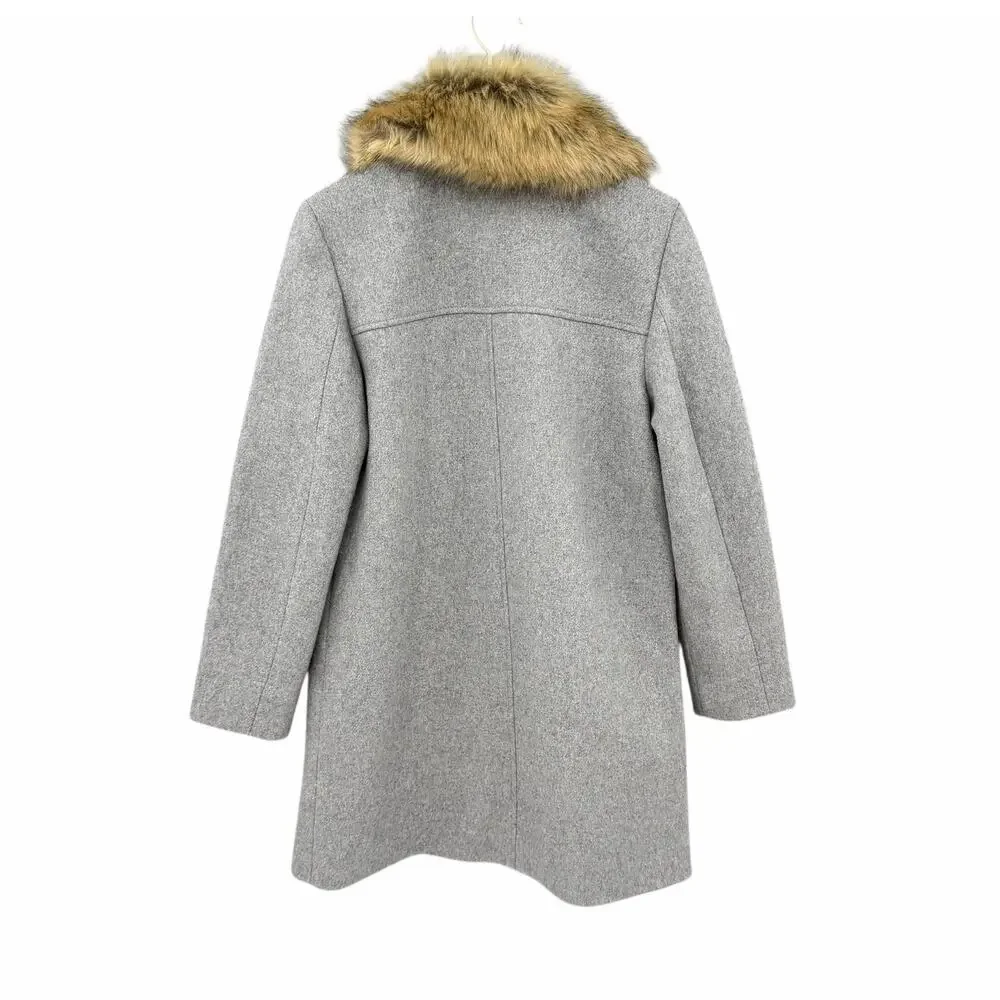 Crewcuts J. Crew NWT Girl's Preppy Gray Wool Blend Faux Fur Collar Peacoat